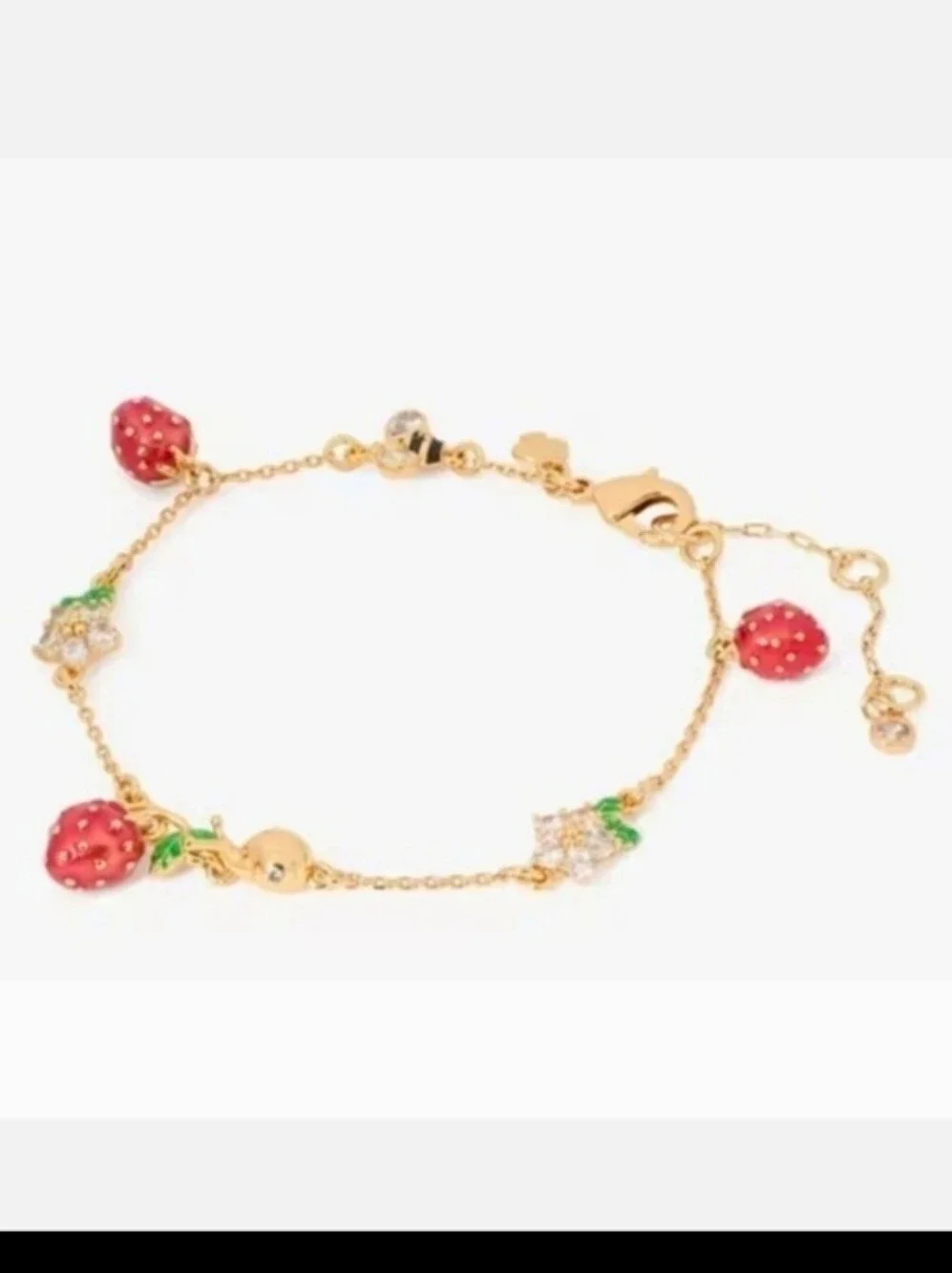 kate spade Gold-Tone Strawberry Charm Bracelet with Red and Green Accents - Picture 7 of 8